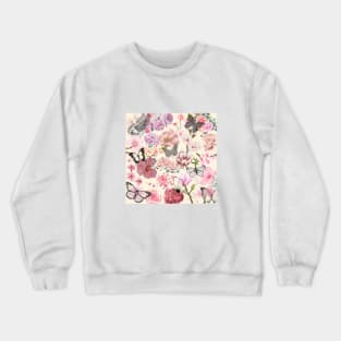 Vintage Flowers and Butterfly Floral Wallpaper Beige Background Crewneck Sweatshirt